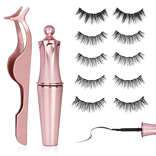 5 Pairs Magnetic Eyelashes with Magnetic Eyeliner Kit, Jhua No Glue Reusable 3D