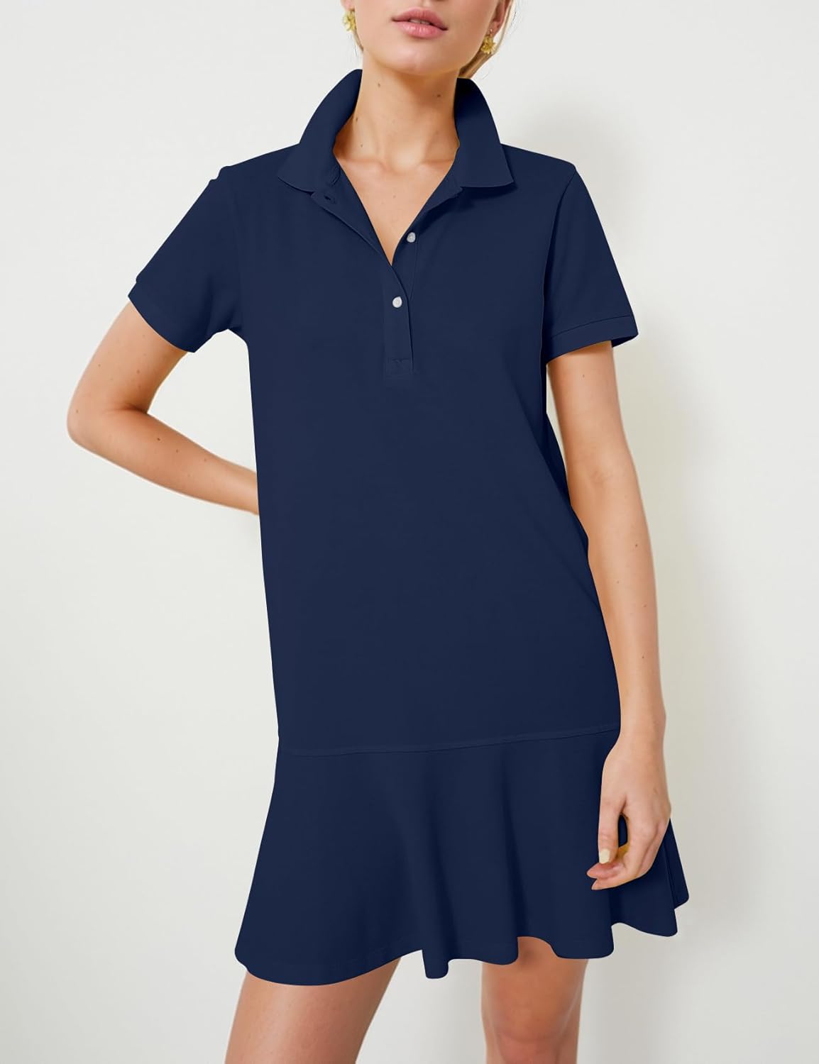 Kissonic Women's Polo Dress Short Sleeve V Neck Ruffle Hem Casual Summer Golf Tennis Mini Shirt Dresses - Image 3