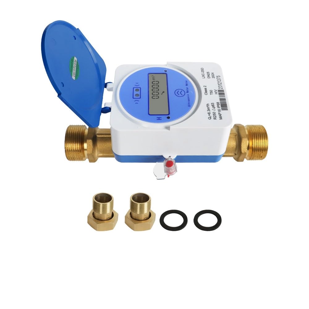Tuya Zigbee - Medidor ultrasónico inteligente de agua fría IP68 LCD, pantalla digital, medición de flujo de agua para sistemas de riego del hogar y jardín (25 mm)
