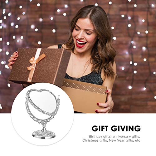 Lurrose Heart Shaped Mirror Heart Mirror Kawaii Mirror Tabletop Vanity Mirror Double Sided Magnifying Makeup Mirror With 360 Degree Rotation (Silver) #TOP6