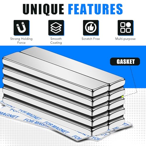 Image of MIKEDE Heavy Duty 12 Pack Rare Earth Neodymium Magnets N42 High Power Strong,with Double-Sided Adhesive, Powerful Bar Magnets for Fridge, Garage, Kitchen - 2.36 x 0.39 x 0.12in