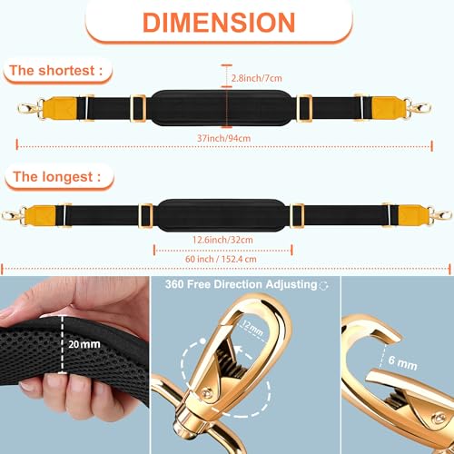Image of ZINZ 60 inch Universal Strap with Ultra-thick Fixed Breathable Pad - Adjustable Heavy-duty Shoulder Strap for Laptop, Crossbody Luggage, Gym Bag, Camera Bag and More - Black, Yellow