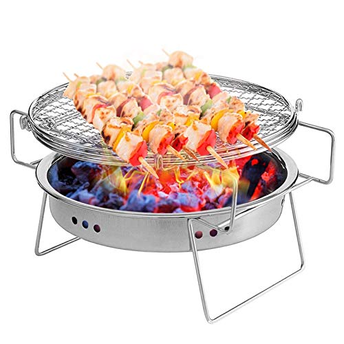 Barbecue Grill im Freien Edelstahl-Grill Tragbarer Grill Gitter Mini Round Charcoal Folding BBQ Grill Outdoor-Camping-Picknick-Werkzeug (Color :
