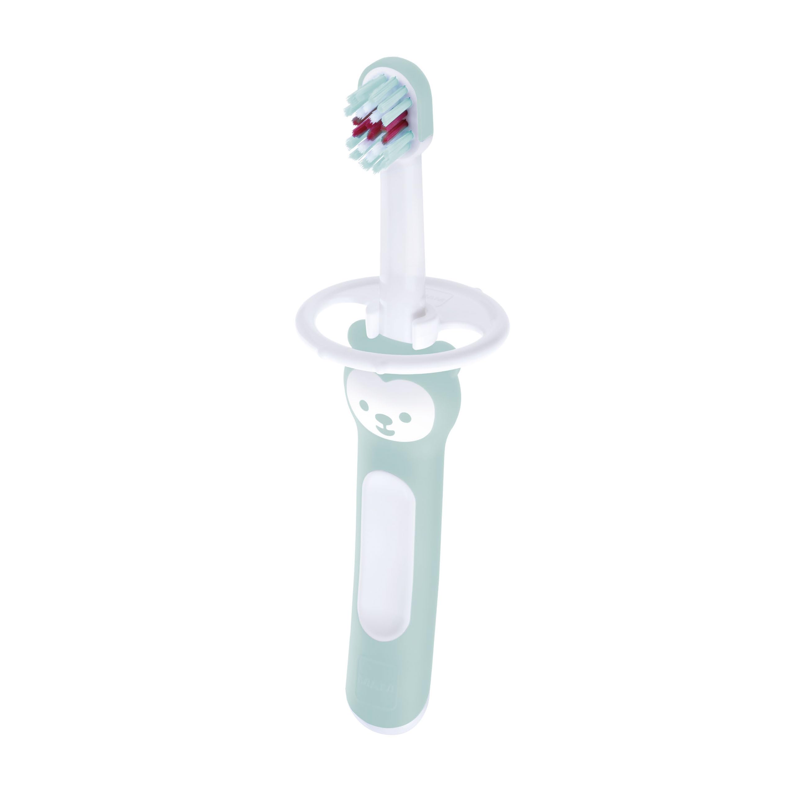 MAM Spazzolino da denti per bambini, manico compatto, ergonomico e antiscivolo, ideale per primi denti, con protezione di sicurezza, testa piccola e setole extra morbide, blu, confezione da 1