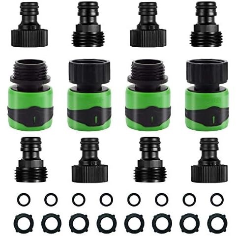 JUSONEY Garden Hose Quick Connect - Male and Female Quick Connector, Water Hose Connectors 3/4 inch GHT, Female Garden Hose Fitting with Water Stop, 28 in 1 Cover