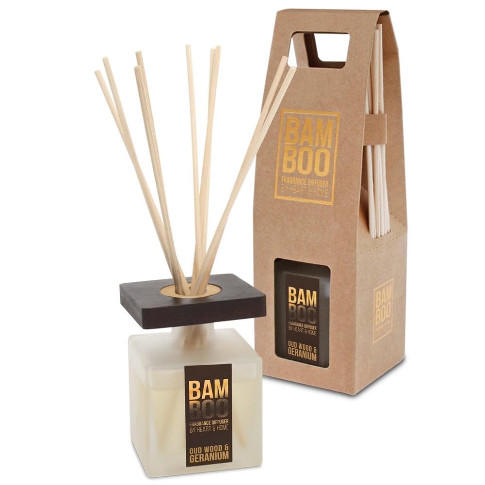 History & Heraldry White/Clear Fragrance Diffuser Oudwood And Geranium Scent Bamboo Range By Heart And Home