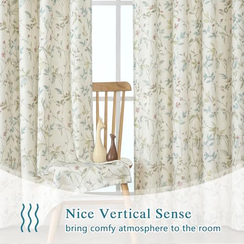 Image of Chyhomenyc Roman Linen Blend Curtains 63 Inch Length 2 Panels Set, Light Filtering Floral Curtains Printed Drapes for Living Room Rod Pocket Textured Window Treatment, 38Wx63L Inch
