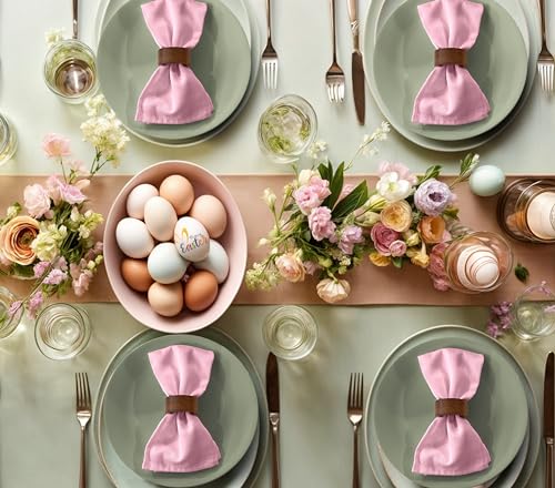 Image of Ruvanti Cloth Napkins Set of 12, 18x18 Inches Napkins Cloth Washable, Soft, Durable, Absorbent, Cotton Blend. Table Dinner Napkins Cloth for Hotel, Christmas, Dinner, Parties - Pink