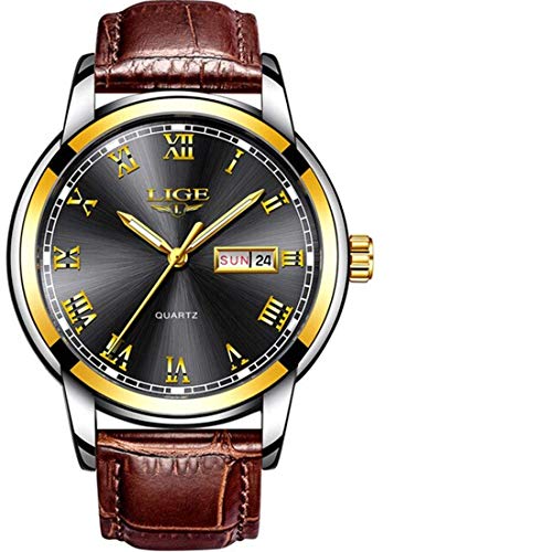 Preisvergleich Produktbild LIGE Herren Uhr Analog Quarz Leder Armband 9904