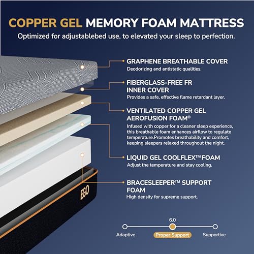 Image of EGOHOME Split King Adjustable Bed Frame and 12 inch Memory Foam Mattress