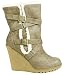 Women Fashion Buckles Mid-Calf Slouchy Zipper Wedge Heel Boots