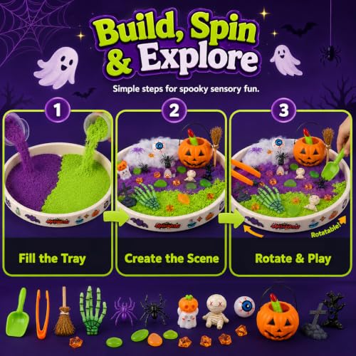 Image of Halloween Sensory Bin Rotating Sandbox with Glow Sand Kit for Kids