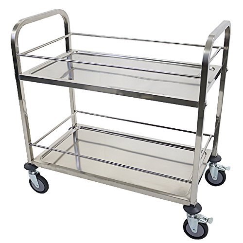 ワゴン ステンレス サービスワゴン ガード付き 2段 Lサイズ 防振 総耐荷重約90kg ステンレスワゴン キッチンワゴン キャスター付き ストッパー付き バンパー付き サービスカート ステンレスカート 配膳ワゴン 配膳カート 回診車 棚板 レストラン 厨