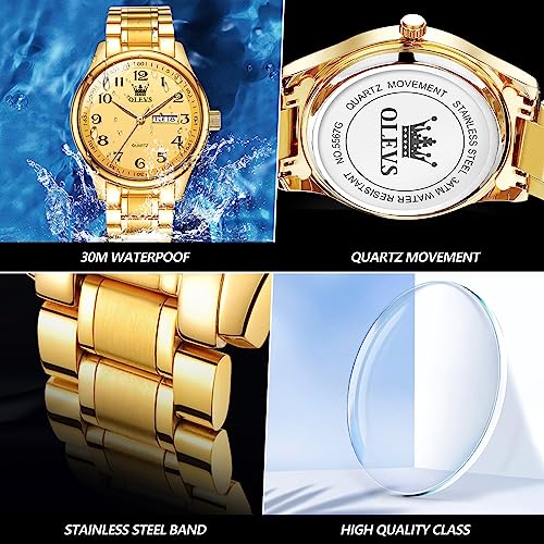 Image of OLEVS Mens Watch Stainless Steel Analog Quartz Watches for Men Day Date Easy Read Diamond Waterproof Dress Luxury Classic Casual Big Face Blue /Black /Gold /Silver Roman Arabic Numerals Men's Wrist Watch