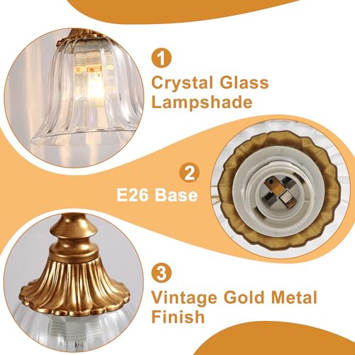 Image of LmnLvn Brushed Gold 2-Light Bathroom Light Fixture, Crystal Glass Shade