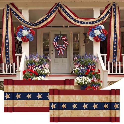 Chumia 2 Pack 2x20 ft Patriotic Flag Bunting Retro White and Blue Banner Decoration for Outside Red White Blue USA Flag Vintage American Celebration