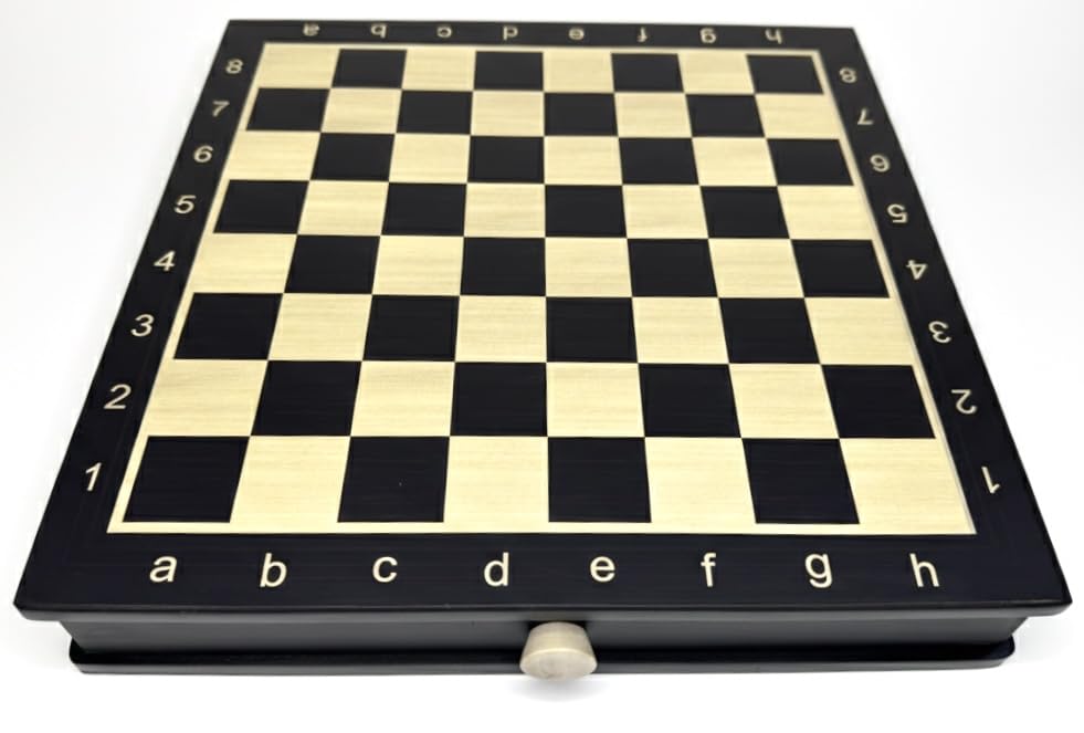 Image of PALM ROYAL HANDICRAFTS 11.5 x 11.5 Inches Handmade Drawer Wooden Chess Board Set Made with Engineered Wood | Inbuilt Storage Compatment for Chessmen - (11.5 X 11.5 Inches) Black.