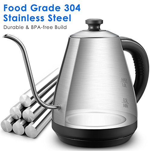 Aicok Electric Kettle [Upgrade] Electric Gooseneck Kettle with Temperature Control 104°F-212°F, Pour Over Coffee Kettle 1.0L Full Stainless Steel Interior & LED Display, Fast Tea Kettle 1000W - Thumbnail 5