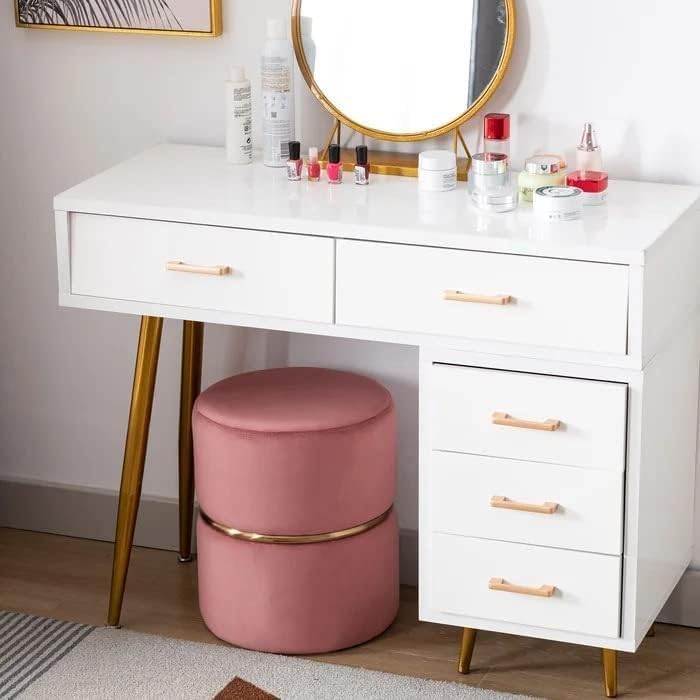 Image of Wooden Puffy Stool for Living Room Round Footstool - Ottoman Stool for Living Room Furniture Round Ottoman - Sitting Pouffe Ottoman Stool /Room Dcor /Office Stool - Pink