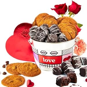 David’s Cookies Love Assorted Cookies Bucket 1.3Lbs – Delicious Thin Crispy Cookies & Chocolate Dipped Soft Brownies Treats – Love-Themed Gourmet Cookies Gift Bucket For Everyone
