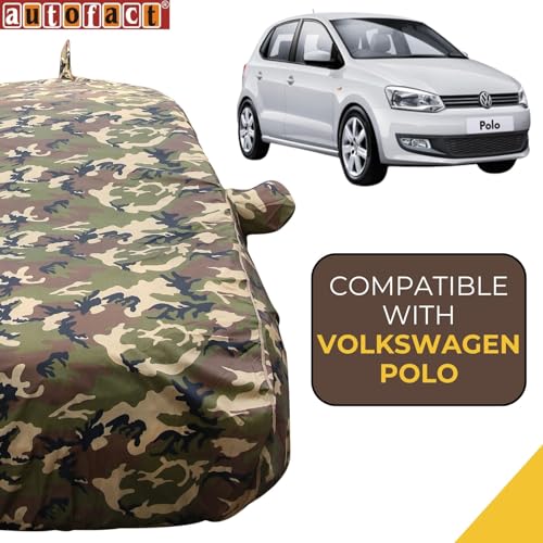 Image of Autofact Polo Car Cover for Volkswagen Polo, Waterproof, UV Rays & Bird Poop Protection, Windproof, Durable Material, Antenna and Mirror Pockets, Triple Stitched, 3 Month Warranty
