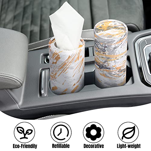 Image of Thenshop 24 Pack Car Tissue Holder 3 Ply Facial Tissue Bulk Marble Modern Tissues Cylinder Travel Round Boxes Fits Car Cup Holders Small Tissues Container for Home Bathroom Everyday Refill