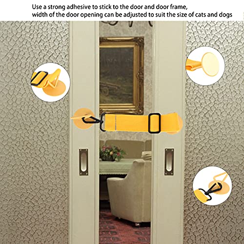 Door Strap Lock, Adjustable Pet Dog Cat Proof Door Stopper, Yellow, Heavy Duty, Cloth and Metal, 20-30cm - Image 2