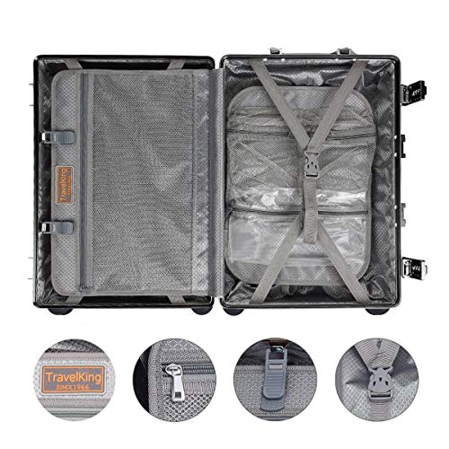 TRAVELKING All Aluminum Carry On Luggage with TSA Locks Zipperless Alloy Metal Hard Shell Spinner Suitcase (Metallic, 20 Inch)4