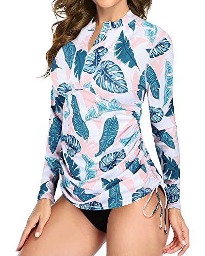 Daci Women Pink Leaves Rash Guard Swim Shirt Long Sleeve Swimsuit Upf 50 Without Shorts Bathing Suits Medium #TOP2