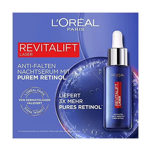 L'Oréal Paris Retinol Serum, Anti-Falten Nacht-Serum, Mit Vitamin A, pflegendem Öl & Hyaluronsäure, Revitalift Laser, 30… – Bild 4