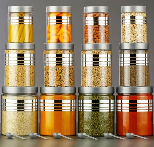 Image of Kitchen Storage Container Set, Transparent, PET Material, Airtight, Round, 1200ml 650ml 350ml, (Pack Of 12)
