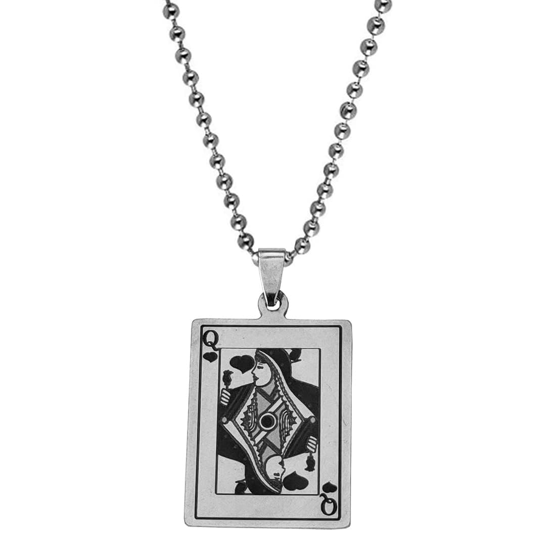 M Men Style Spades King of Hearts Large Playing Card Black And Silver Stainless Steel Pendant Necklace Chain For Men And Women LSPn22026