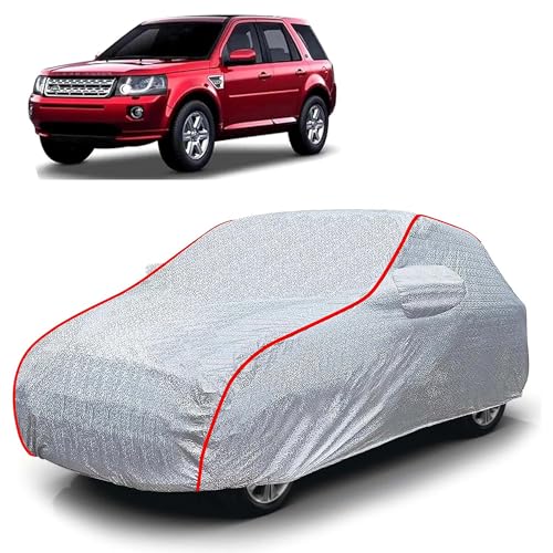Image of Sulfar 100% Waterproof Car Body Cover Compatible with Mirror for Land Rover Freelander (Triple Stitched, Full Bottom Elastic, Magic Silver with Red Piping)