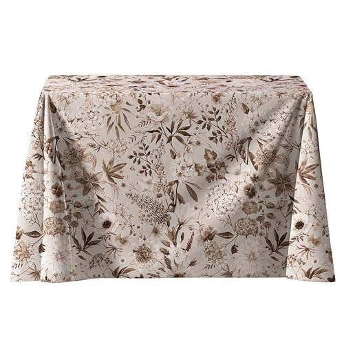 LaFábricadelasTelas -Falda,Ropa de Mesa Camilla Rectangular Primavera Otoño Loneta Estampada Flores algodón, Faldón Faldilla enagüilla. (60x110cm, 70x120cm) (Marrón, Rectangular 60x110 cm)