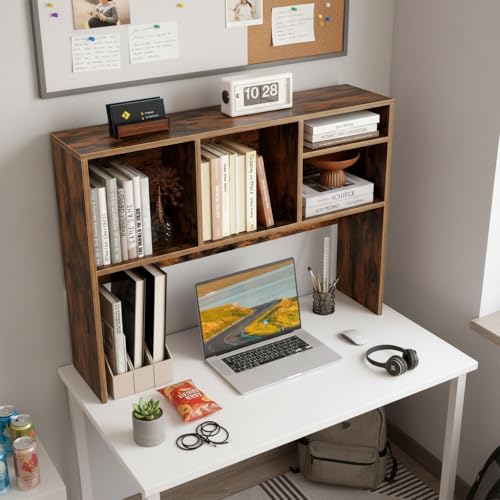 Image of Tangkula Desktop Bookshelf, Countertop Storage Hutch with 4 Shelves for Computer Desk, Desk 2-Tier Display Rack, Multipurpose Wood Desktop Hutch Storage Organizer for Dorm Office Home