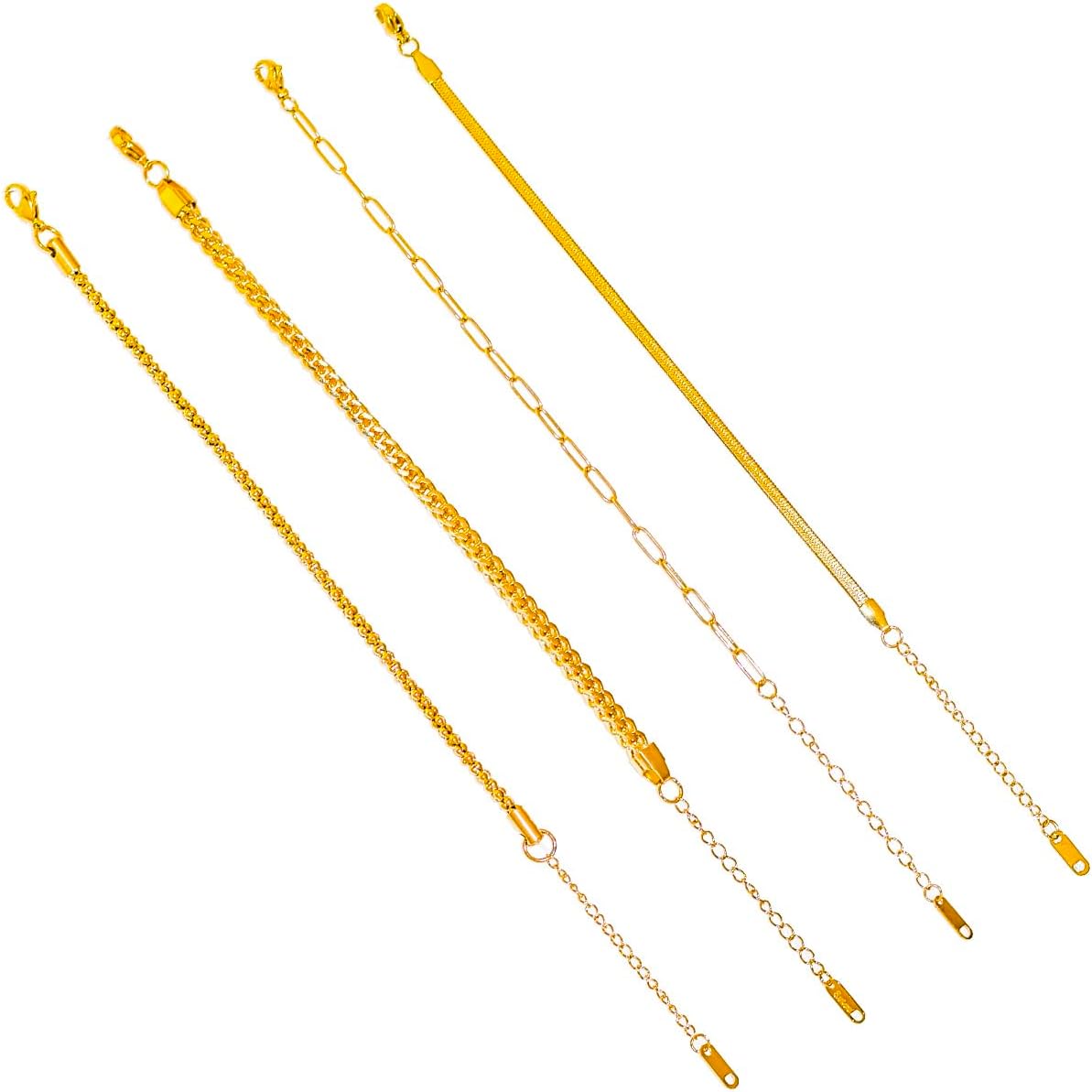 4 Pack Plated 18K Gold Link Bracelets for Women Gold Bracelet Stack Layered Chunky Chain Bracelet Mother's Day Valentine's Day Christmas Jewelry Gifts