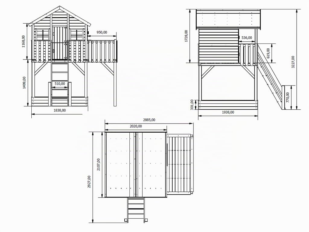 Stelzenhaus Big House XL | 288,5x292,7x322,7 cm | KDI Kiefernholz | Mit Sandkasten, Veranda & Balkon | 150 cm Podest | Kinder Outdoor Spielhaus