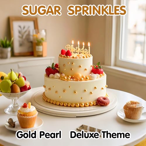 Image of Gold Pearl Sprinkles,130g,Edible Candy Pearls for Baking Sprinkle Mix Size,Edible Sugar Cake Decorations,Cupcake Toppers,Cookie Donuts Ice Cream Decorating,Wedding Birthday Party