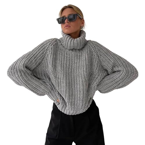 AMISENK Damen Winter Trendiger Freizeitpullover Rollkragenpullover Langarm Kurzer Pullover Knitwewar Übergroßer Top Trendiger Und Vielseitiger