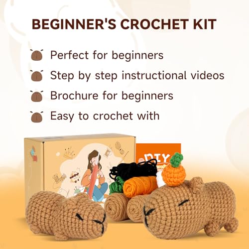 Image of Gipony Crochet kit for Beginners,Knitting kit,Equipped with Step-by-Step Video tutorials, Adult Junior Crochet kit,Crochet Animals kit,Crochet Capybara