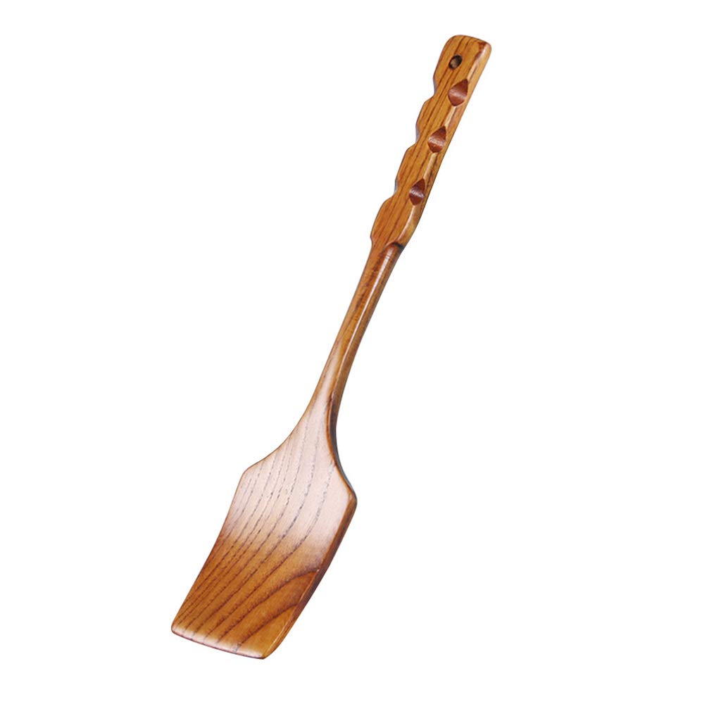 Amosfunspatula wooden wok spatulas spurtle set for bamboo mad hungry fish wood cooking utensils- Long- Handled Non- Stick Wood Spatula Turner Shovel Cooking Tool for Home Kitchen
