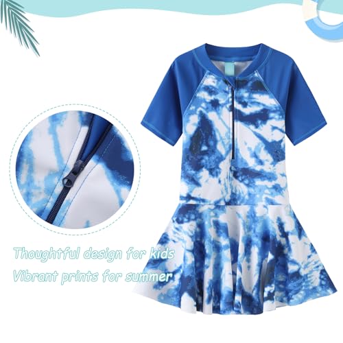 Image of Girls One Piece Swimsuits Short Sleeve Swim Dress for Girls Hawaiian Skirted Bathing Suit Summer Swimwear 3-16 Years