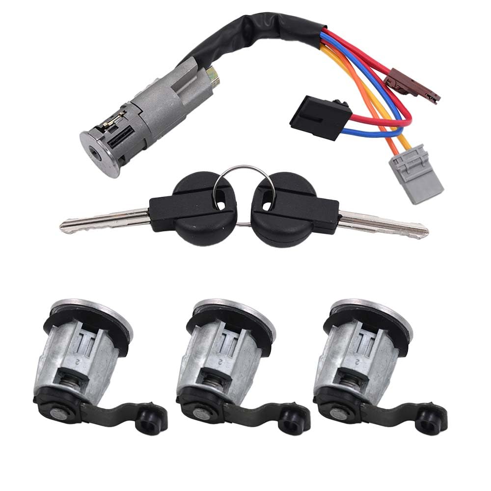 Blocchetto accensione cilindro serratura 3 serrature + 1 cilindro di accensione + 2 chiavi Compatibile con Citroen Berlingo Peugeot 106 I II 806 Partner 96244156