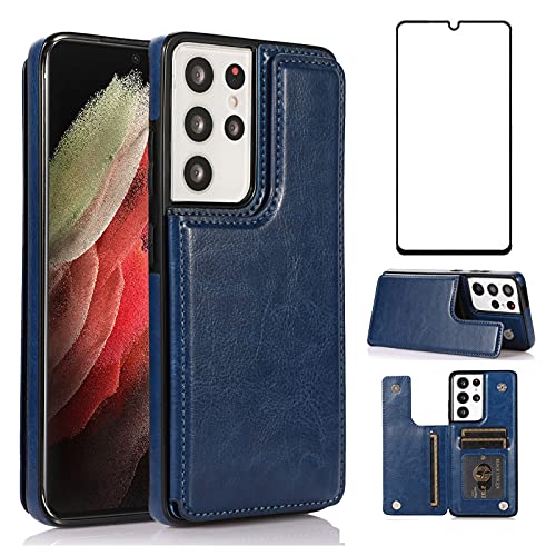 Étui portefeuille Galaxy S21 Ultra avec protection écran en verre trempé