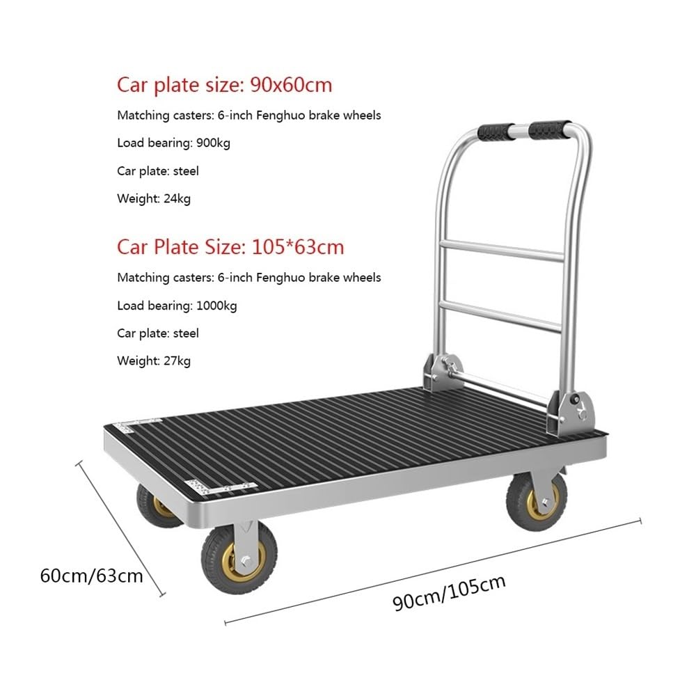 Carro Industrial de Plataforma Plana Plegable, silencioso y Resistente, diseño de Carrito utilitario para el hogar, Compras y Uso doméstico.
