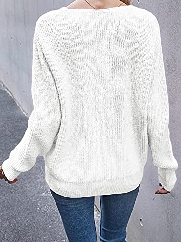 Eurivicy Women's Long Sleeve V Neck Pullover Tops Oversized Chunky Knitted Loose Jumper Sweaters3