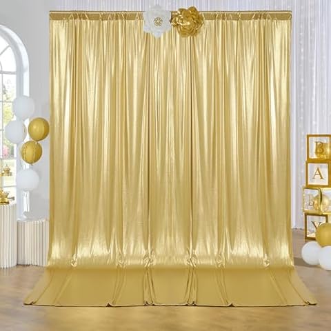 10x10 ft Wrinkle Free Gold Shimmer Backdrop Curtains for Parties,Thick Not Fall Sequin Glitter Wedding Photo Backdrop Drapes,2 Panels 5x10ft Back Drop Cloth for Birthday Christmas Background Curtains Cover