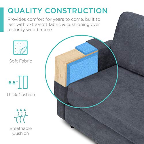 Image of Best Choice Products Upholstered Sectional Sofa for Home, Apartment, Dorm, Bonus Room, Compact Spaces w /Chaise Lounge, 3-Seat, L-Shape Design, Reversible Ottoman Bench, 680lb Capacity - Blue /Gray