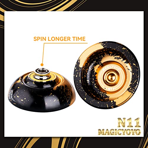 magicyoyo dual purpose yoyo n11 - responsive yo yo for kids 8-12 or above amp unresponsive bearing kit for advanced edge hook finger spin with yo yo glove  bag  12 yoyo strings black golden