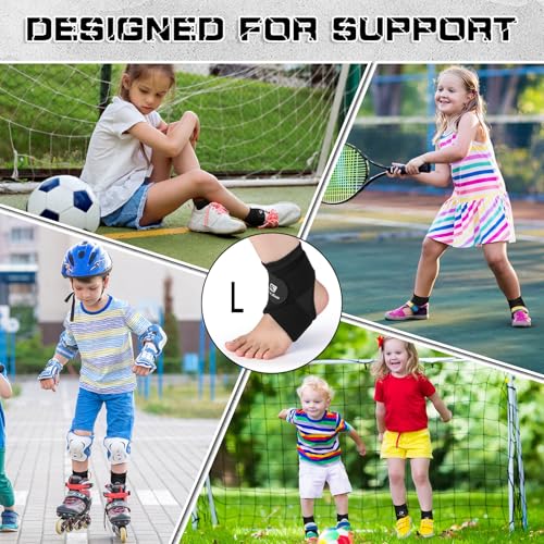 Image of Honoson 2 Pcs Ankle Brace Kid Ankle Support Youth Neoprene Lace up Compression Sleeve Foot Brace Stabilizer with Adjustable Strap for Sport Sprained Plantar Fasciitis Achilles Tendonitis(Black,L)